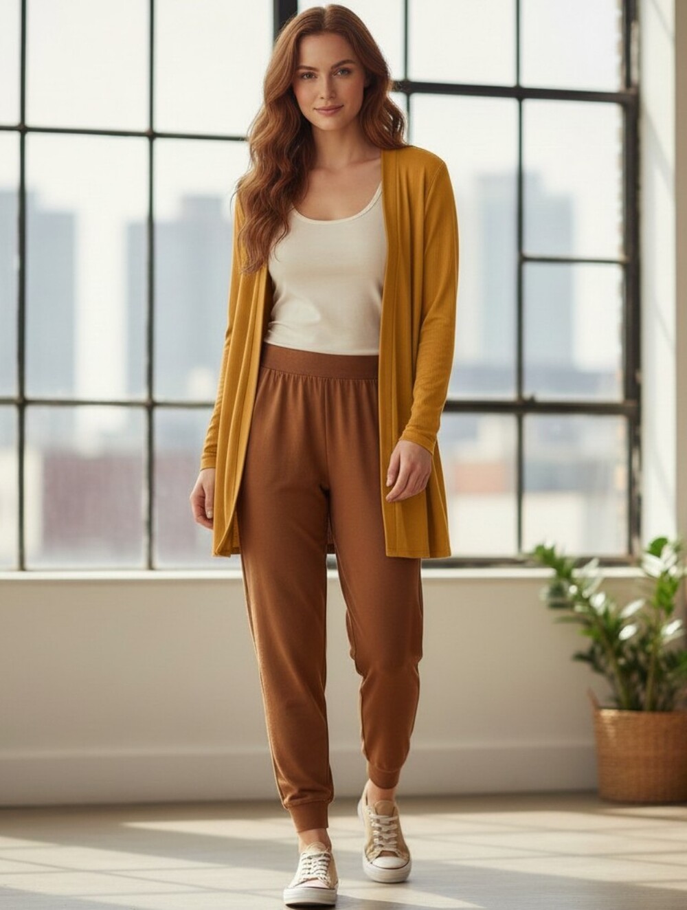 IMAN Ribbed Open Front Cardigan Yellow Duster |Size L EUC |minimalist,Chic Layer - Picture 8 of 8